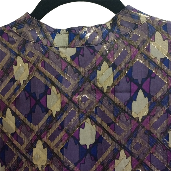 🆕 TORY BURCH PLUM PURPLE SILK BELL SLEEVES BLOUSE WITH GOLD METALLIC ACCENTS - Picture 5 of 10